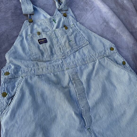 Vintage 70's Oshkosh B'Gosh Hickory Striped Railroad Denim Overalls Bibs Sz XL - Picture 9 of 13